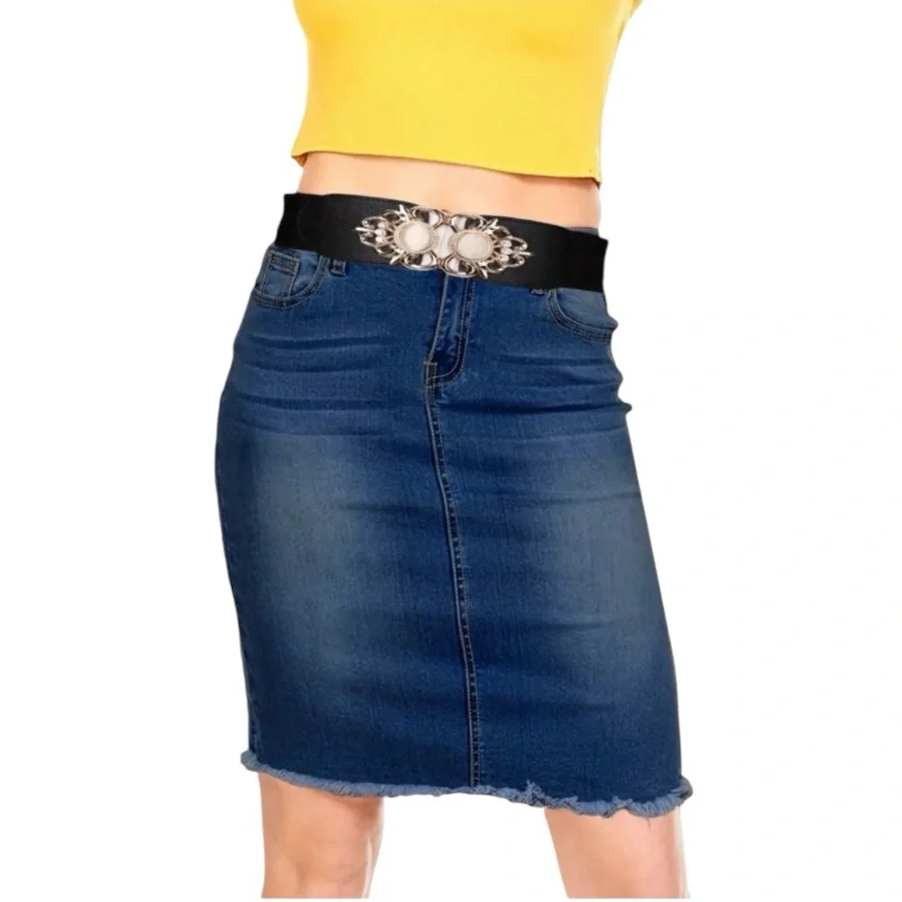 Golden‎ Double Buckle Black Waspie Belt Stretchy Elastic Accentuating Waist Band